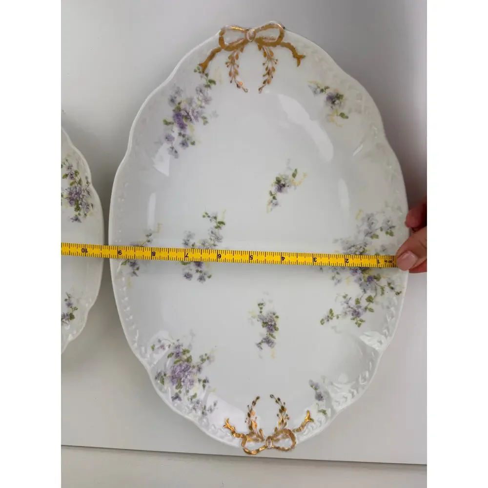 2 LIMOGES Antique CH Field Haviland Purple Flower Gold Accent Scalloped Platters